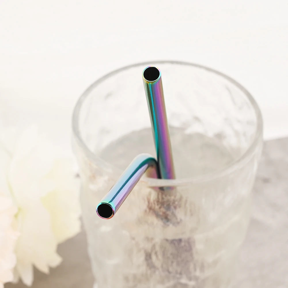 Stainless steel straw set