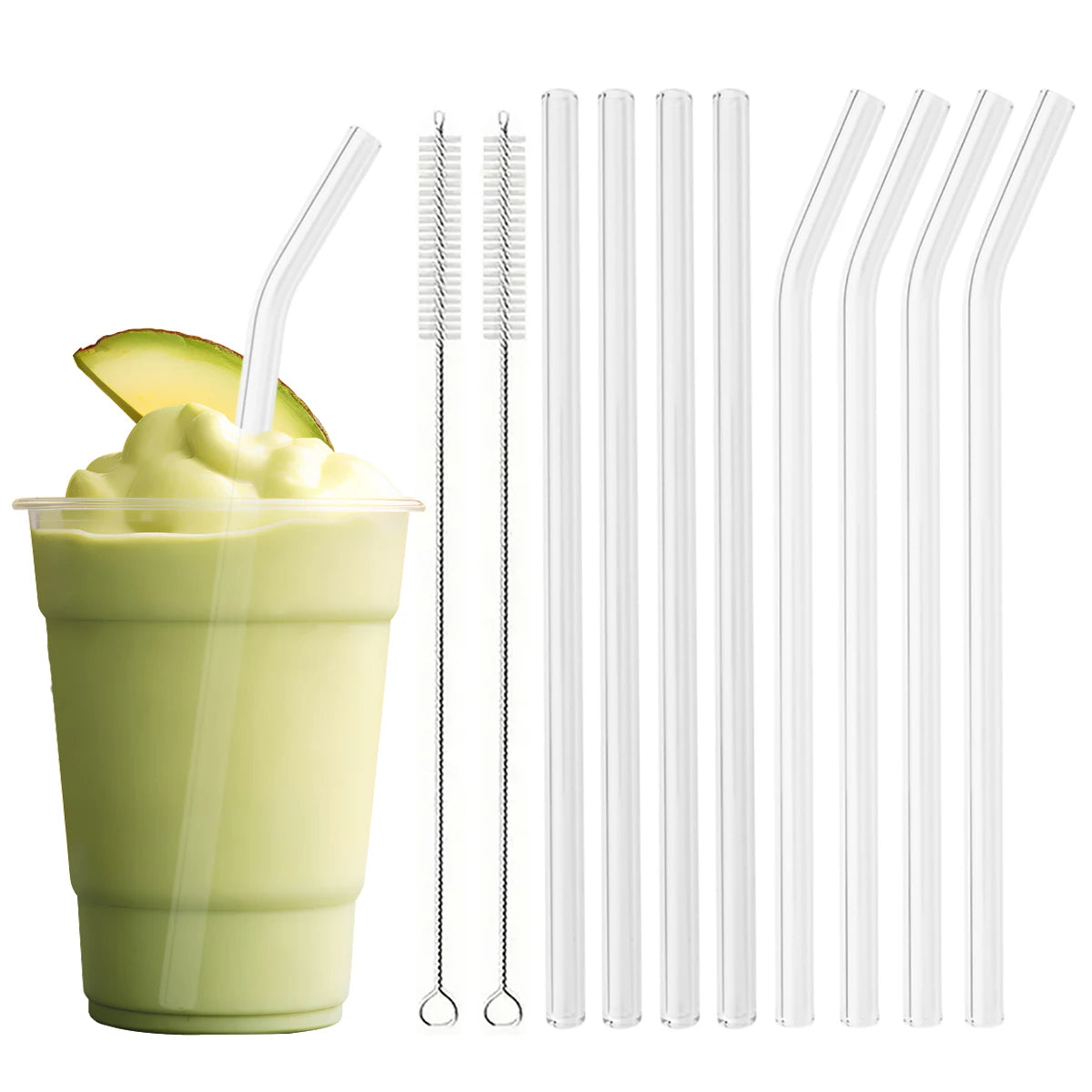 Reusable glass straw set