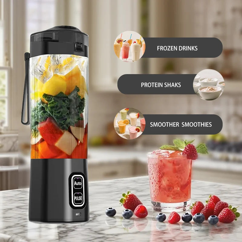 Portable blender with fruit and drink ingredients