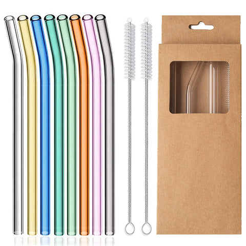 Curved reusable borosilicate glass straws