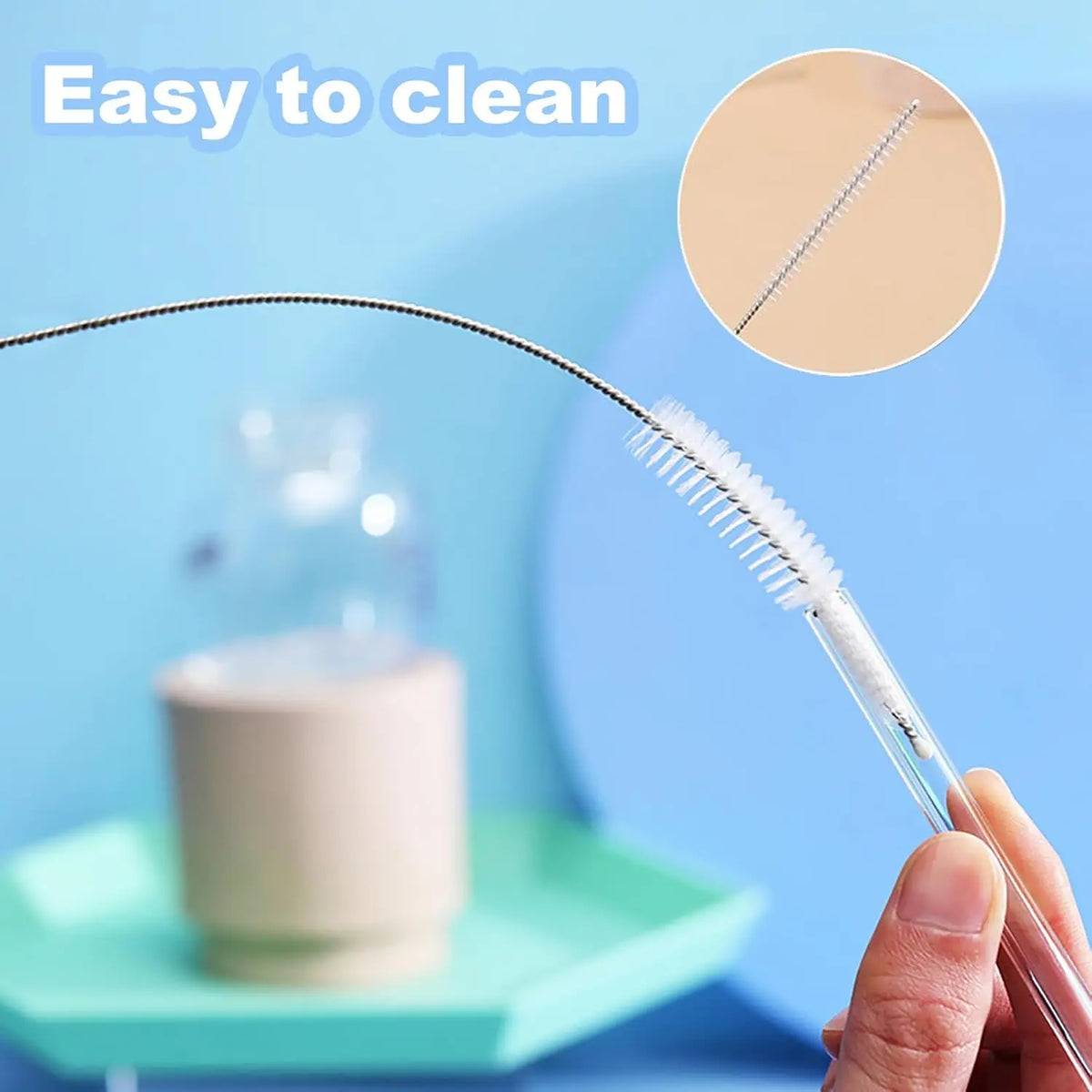 Long brush cleaning a reusable straw