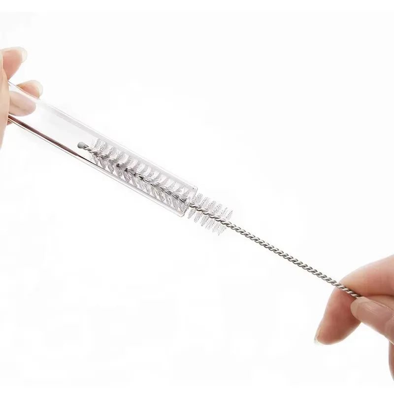 Slim brush for cleaning a reusable straw