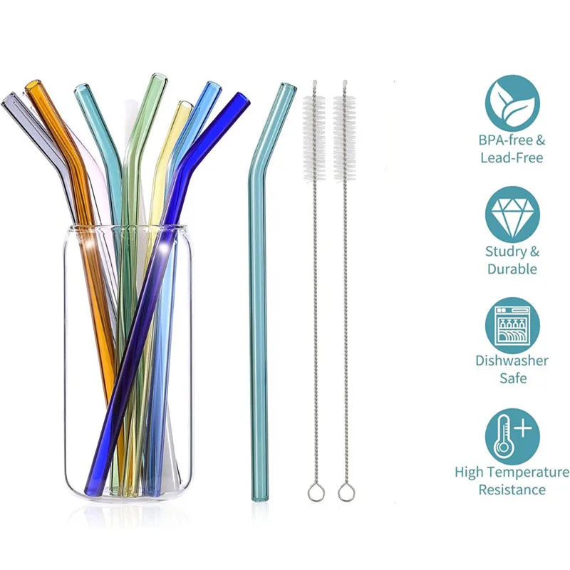 Eight-piece glass straw set