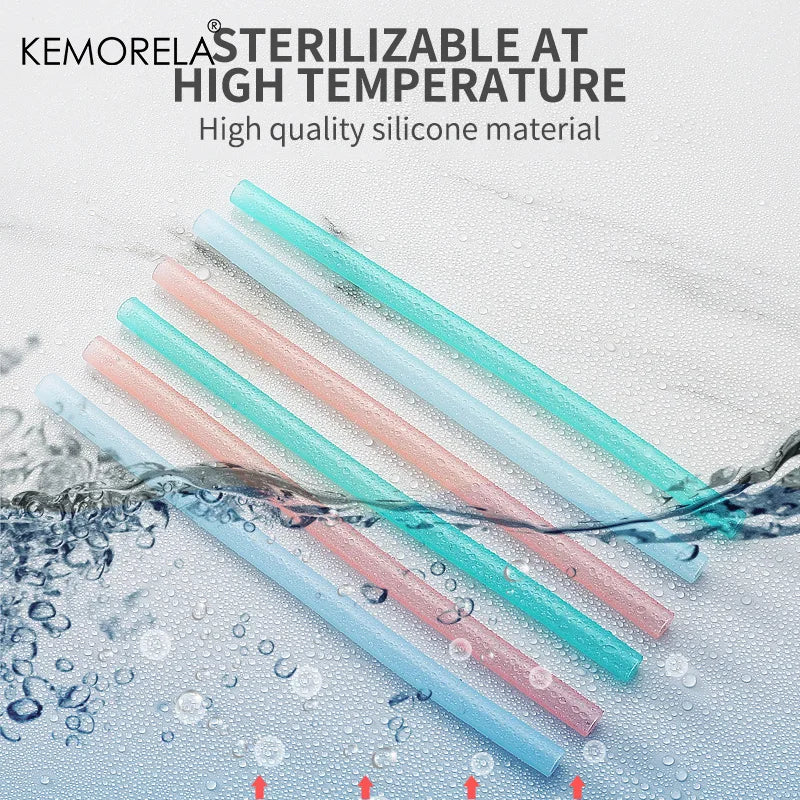 Flexible clear silicone straw set