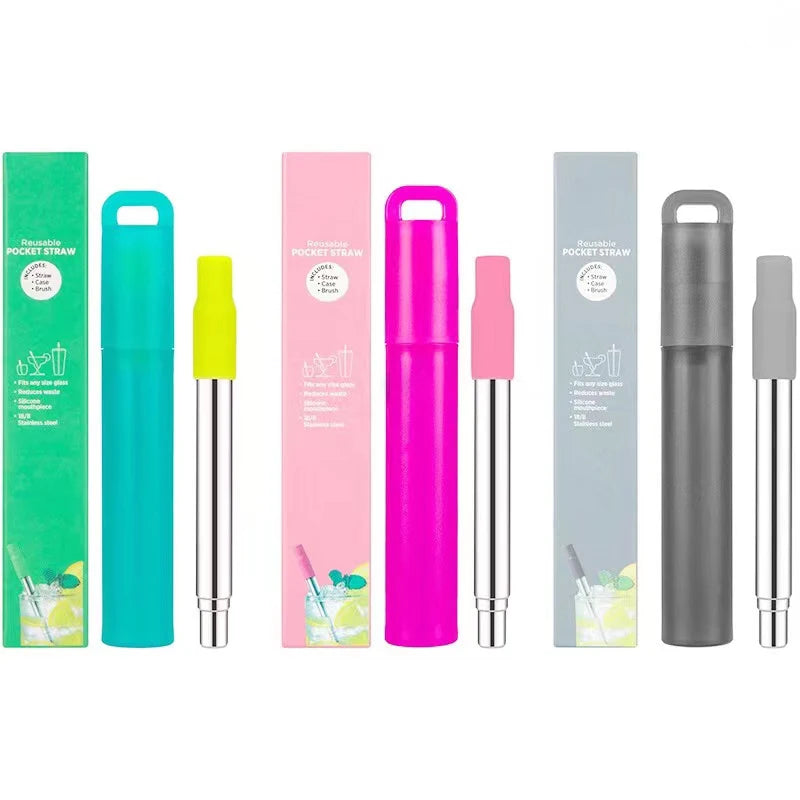 Telescopic stainless steel straw with case