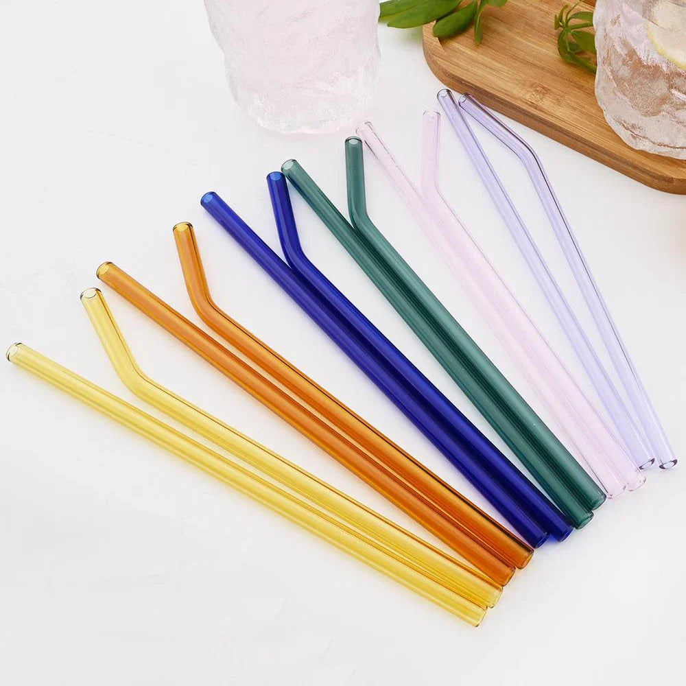 Pink glass straw set