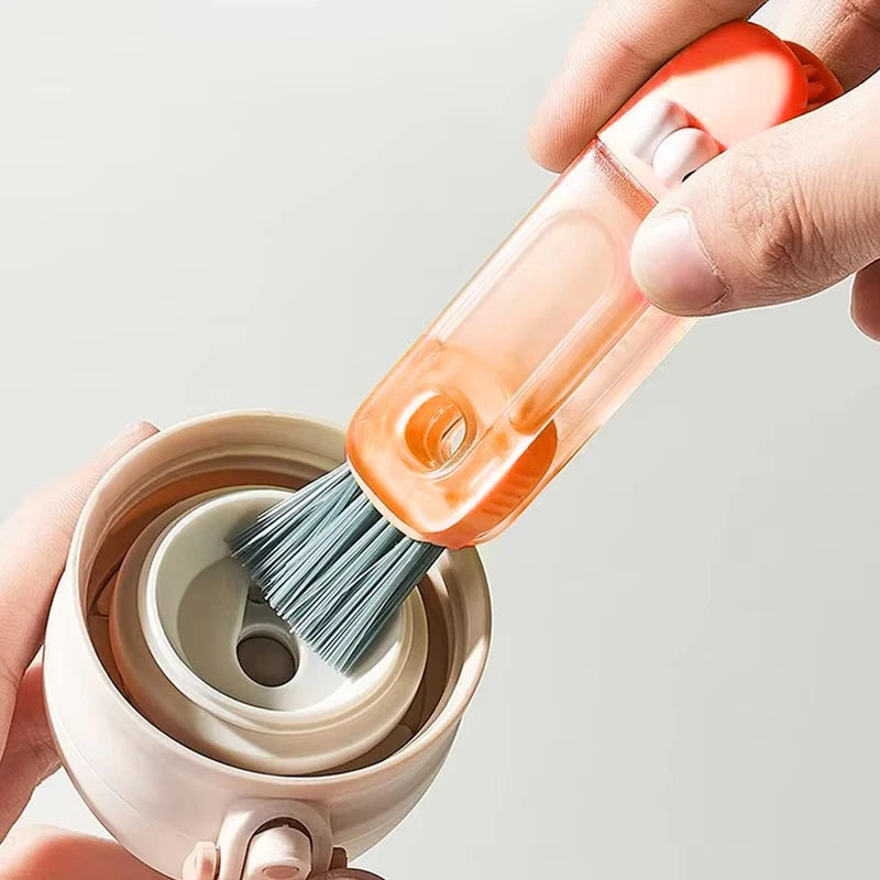 Detail brush cleaning a bottle lid