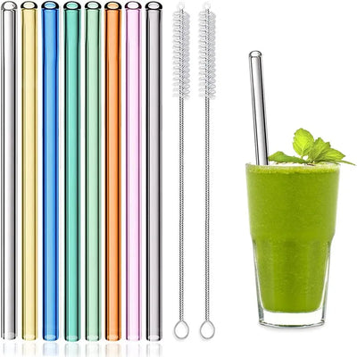 Blendiva Colorful Reusable Glass Straws – 8-Piece Set