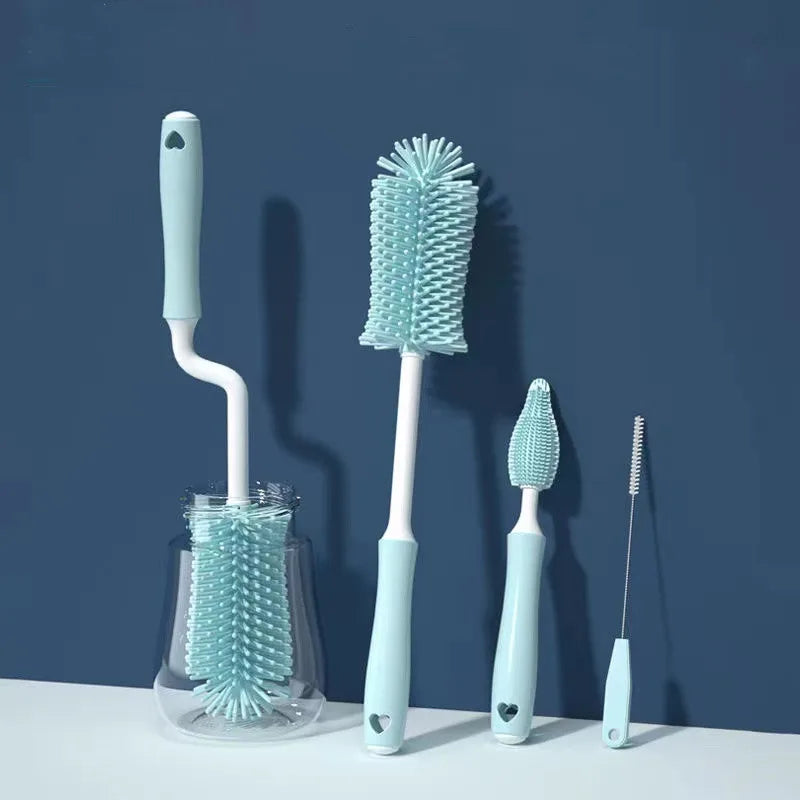 Silicone bottle and straw brush set
