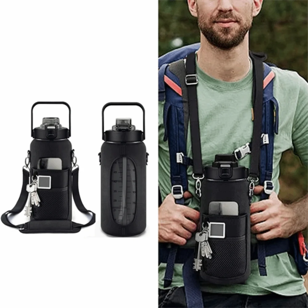 Neoprene sports bottle sleeve with mesh pocket