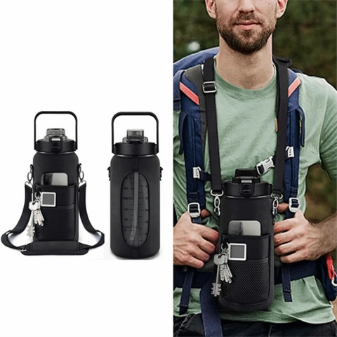 Neoprene sports bottle sleeve with mesh pocket