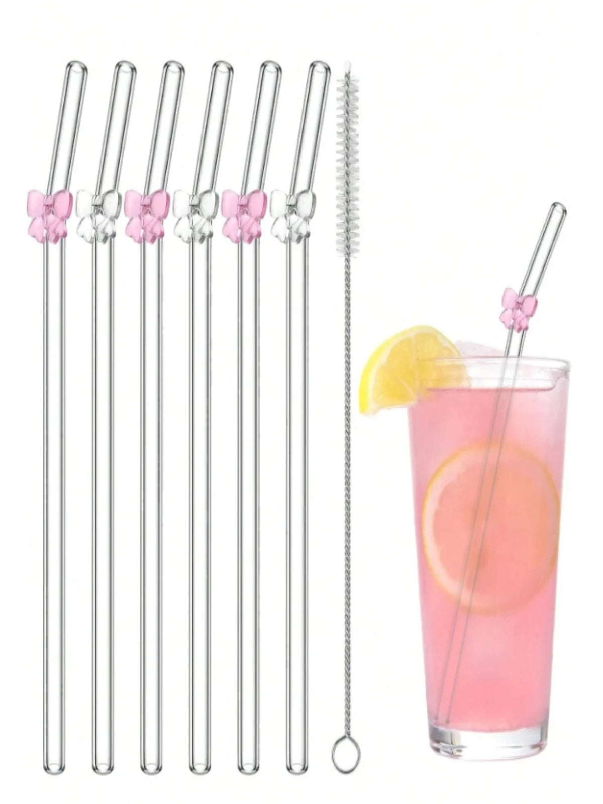 Glass straws with bow charm