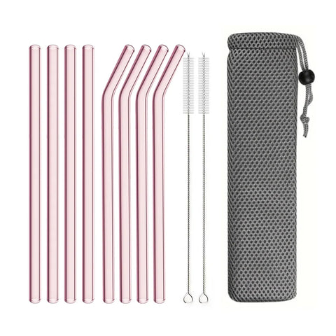Pink reusable borosilicate glass straws