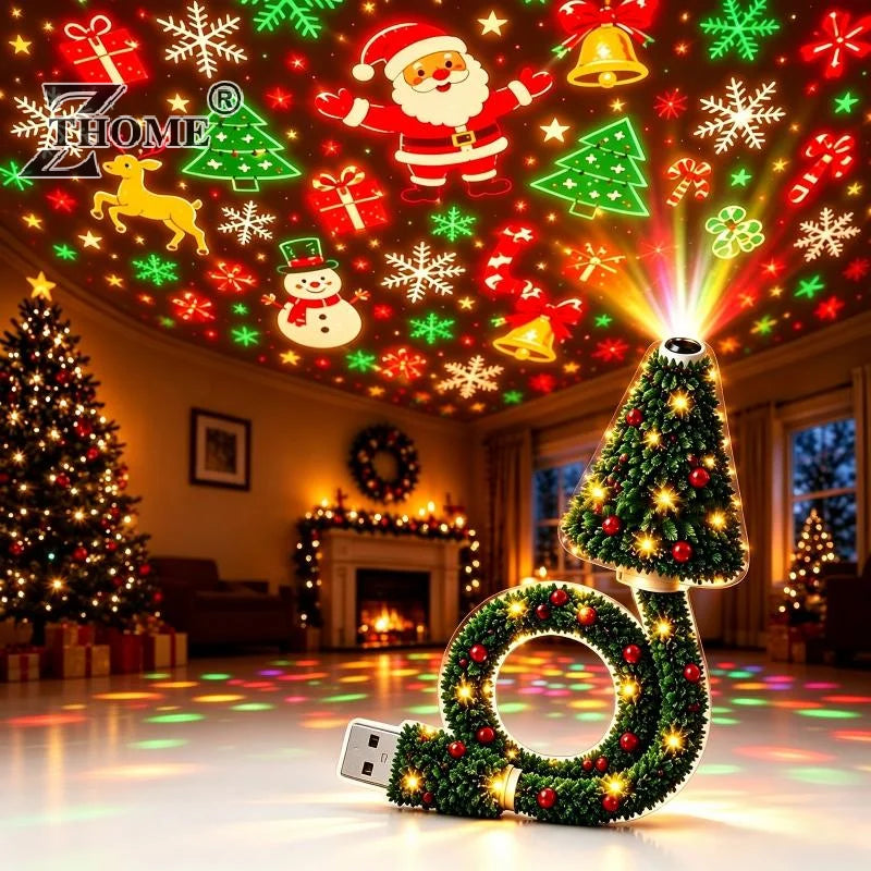 天井にクリスマスツリーの光を投影するプロジェクターライト