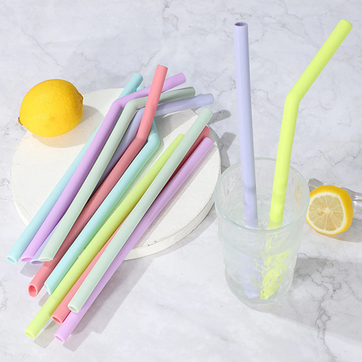 Reusable silicone straw set
