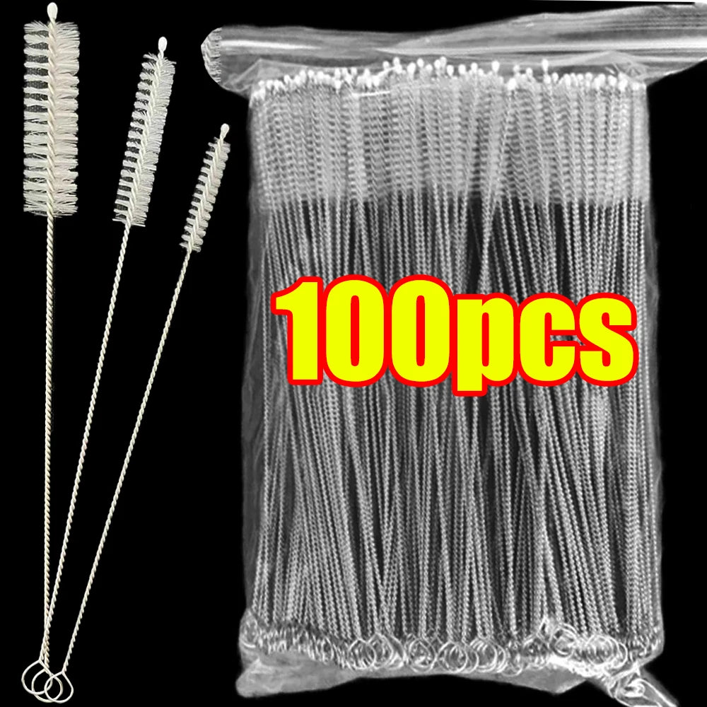 Fine nylon and stainless-steel straw cleaning brushes