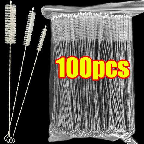 Fine nylon and stainless-steel straw cleaning brushes