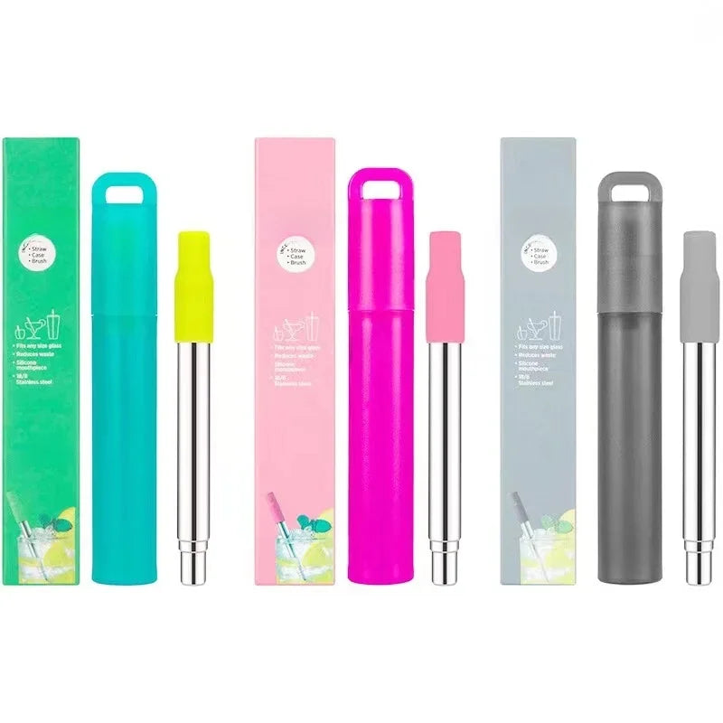 Compact reusable travel straw