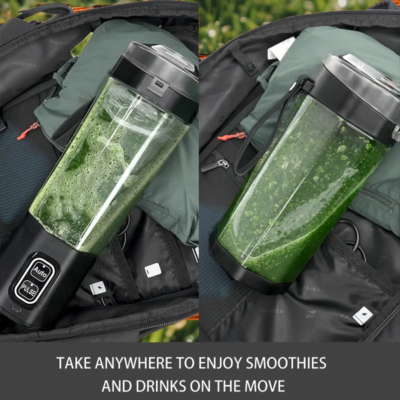 Portable blender making a smoothie